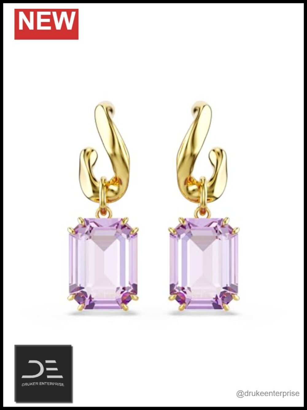 Swarovski Crystal Octagon Drop Earrings Gold-Tone